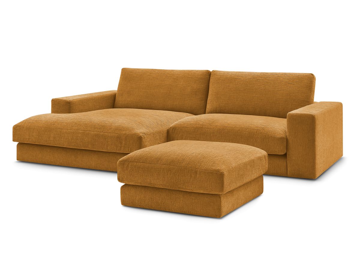 Canapé d'angle fixe compact LEONARD tissu texturé avec pouf