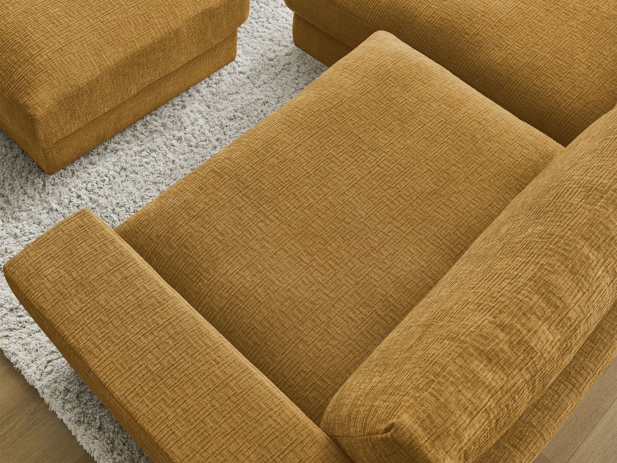 Canapé d'angle fixe compact LEONARD tissu texturé avec pouf