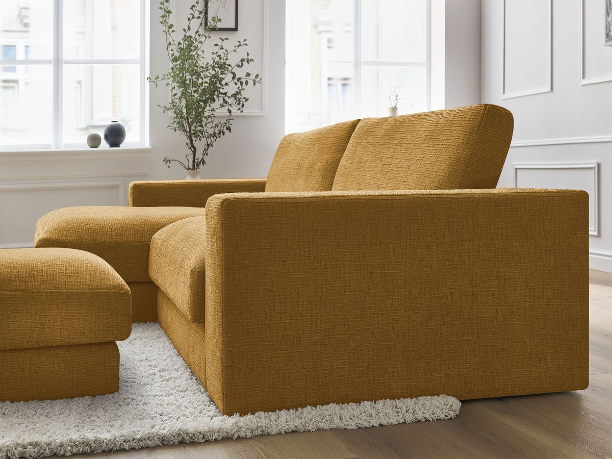 Canapé d'angle fixe compact LEONARD tissu texturé avec pouf