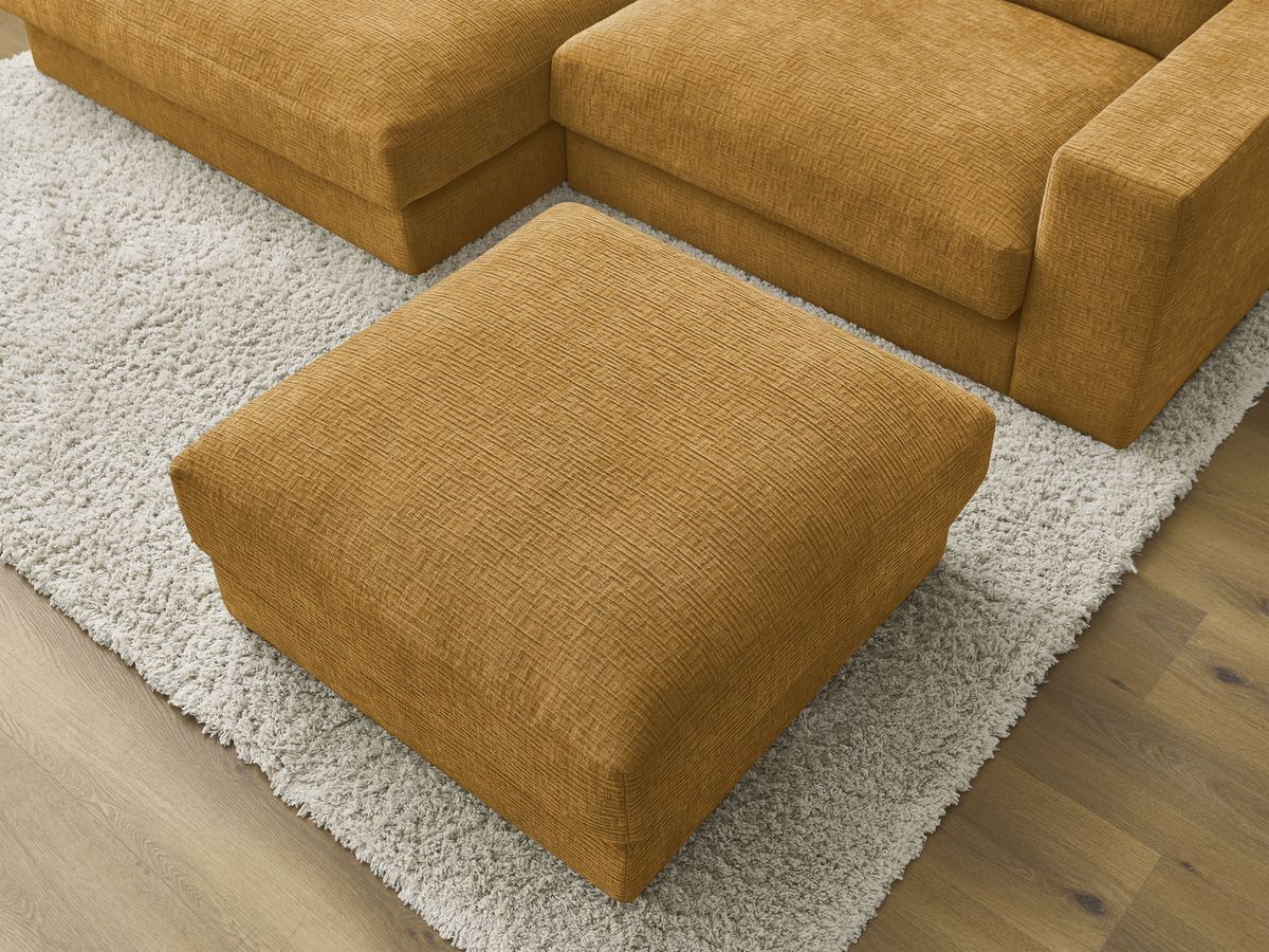 Canapé d'angle fixe compact LEONARD tissu texturé avec pouf
