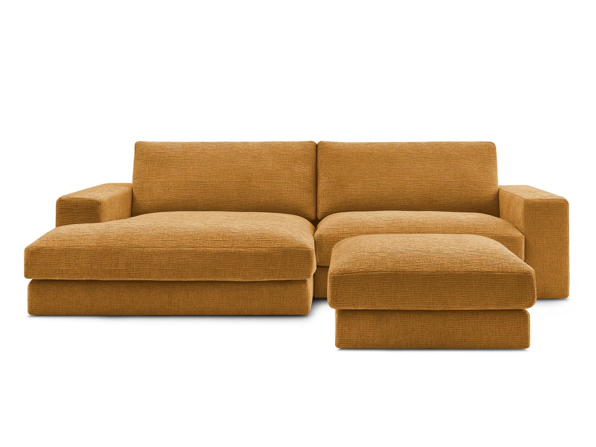 Canapé d'angle fixe compact LEONARD tissu texturé avec pouf