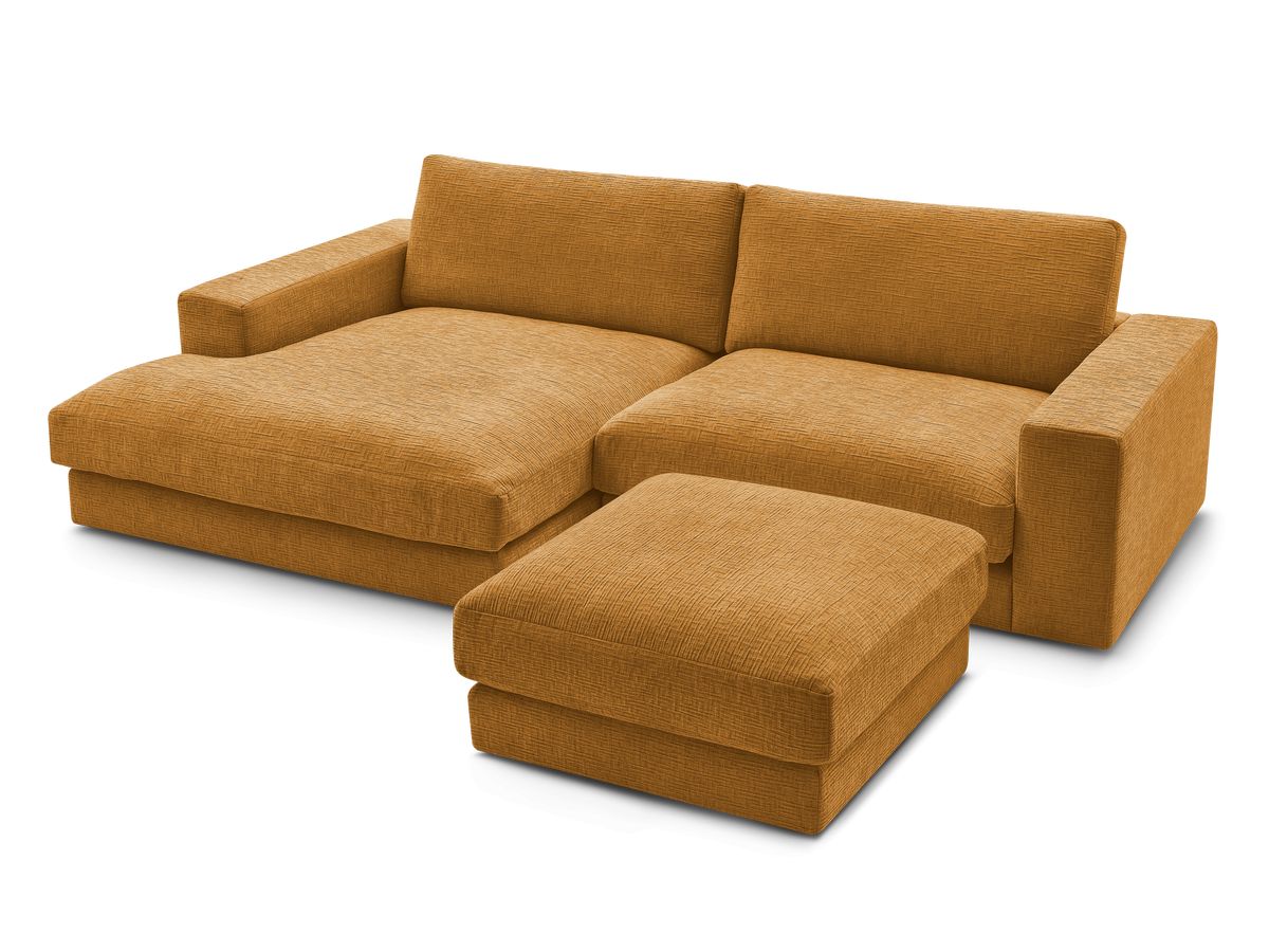 Canapé d'angle fixe compact LEONARD tissu texturé avec pouf