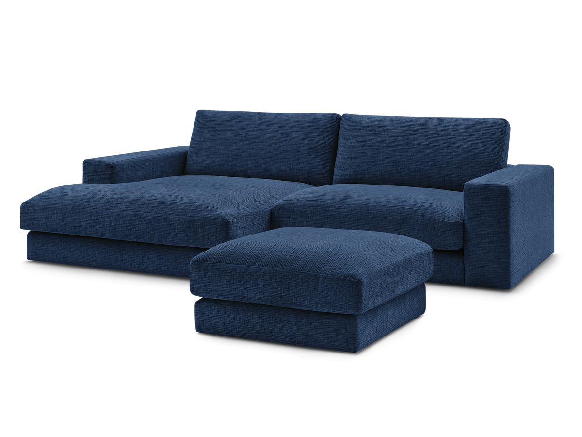 Canapé d'angle fixe compact LEONARD tissu texturé avec pouf
