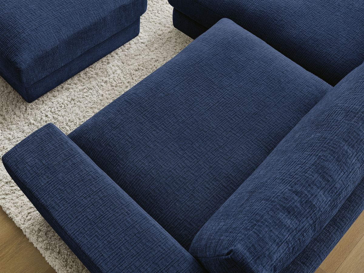 Canapé d'angle fixe compact LEONARD tissu texturé avec pouf