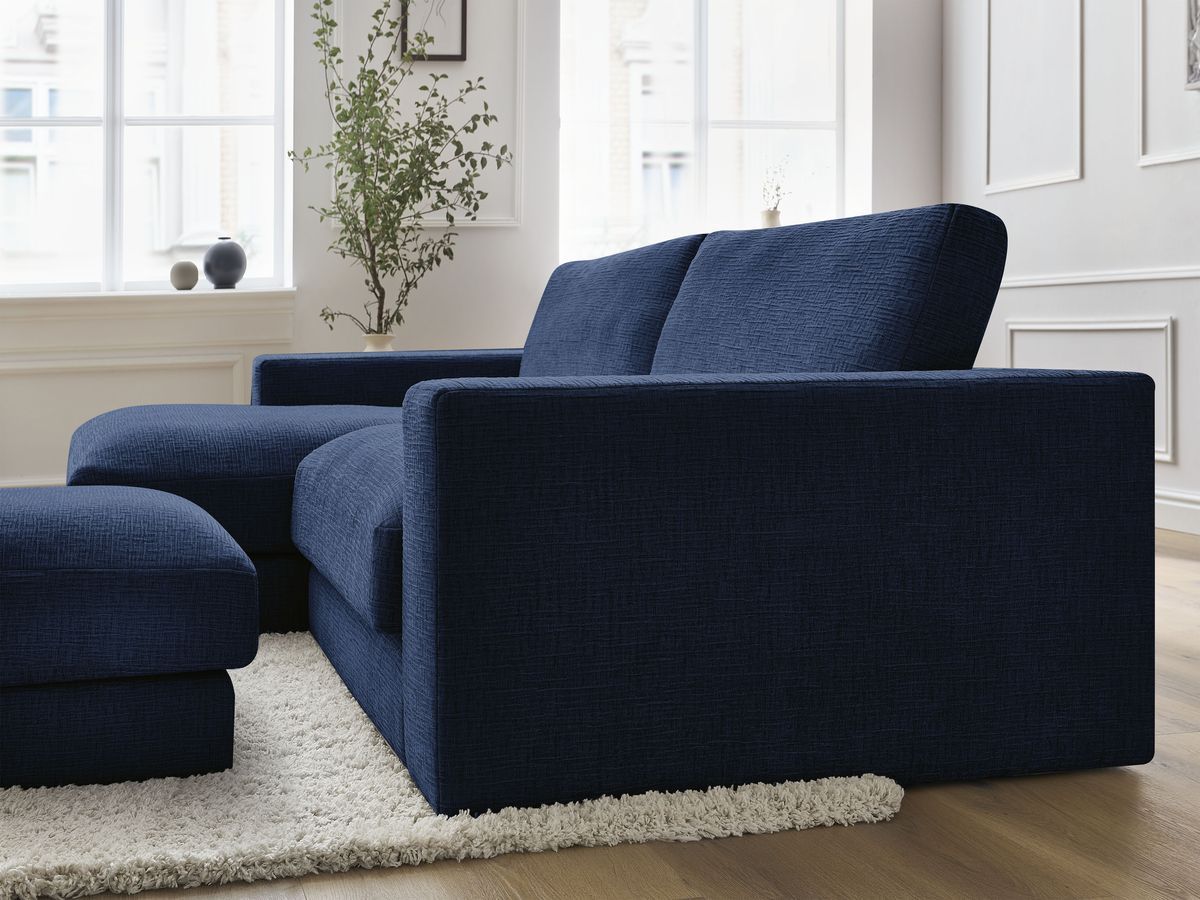 Canapé d'angle fixe compact LEONARD tissu texturé avec pouf
