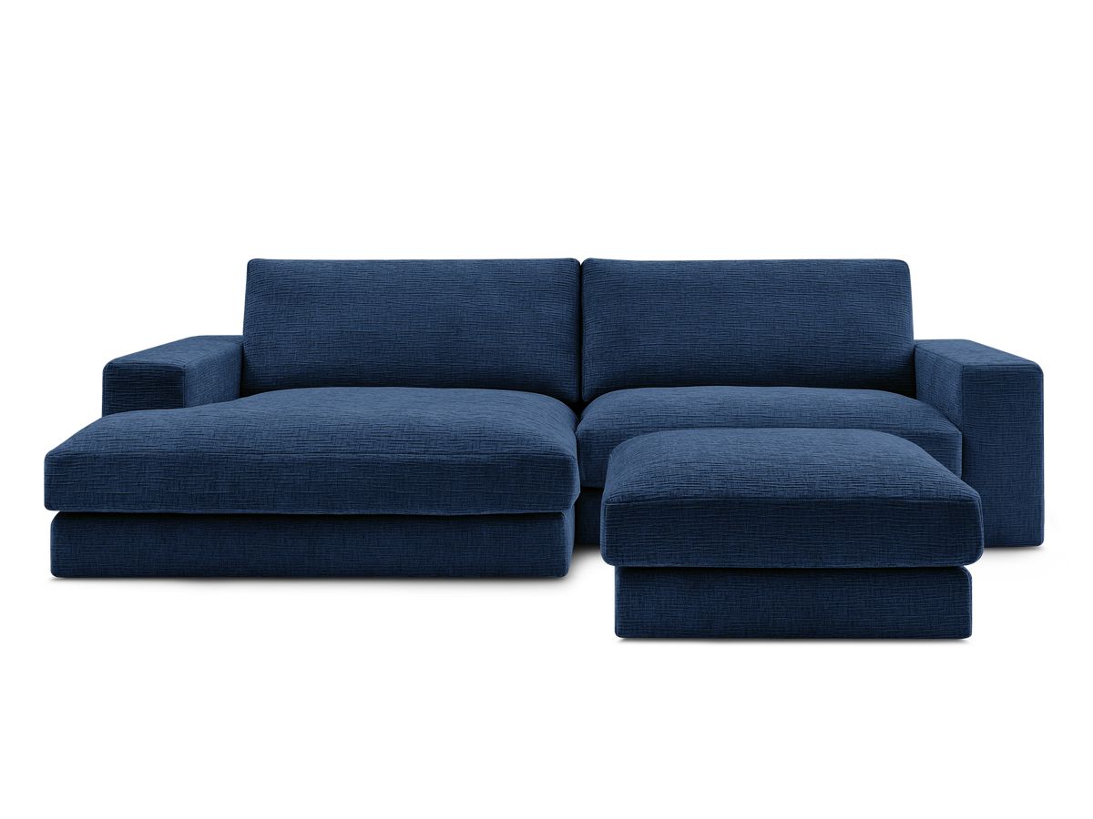 Canapé d'angle fixe compact LEONARD tissu texturé avec pouf