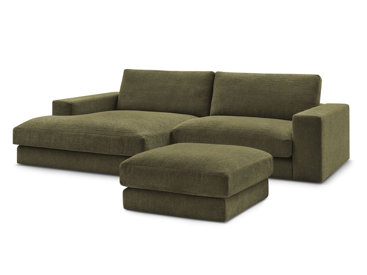 Canapé d'angle fixe compact LEONARD tissu texturé avec pouf