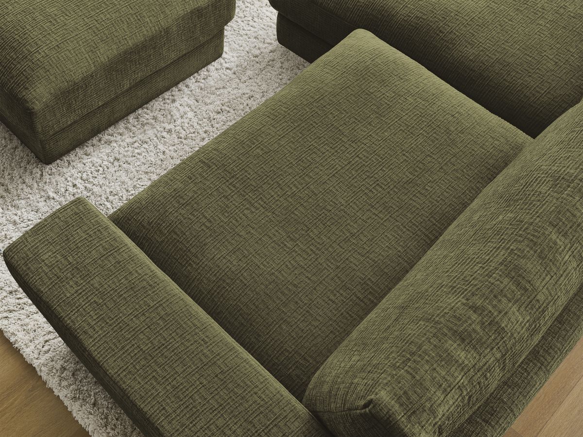 Canapé d'angle fixe compact LEONARD tissu texturé avec pouf