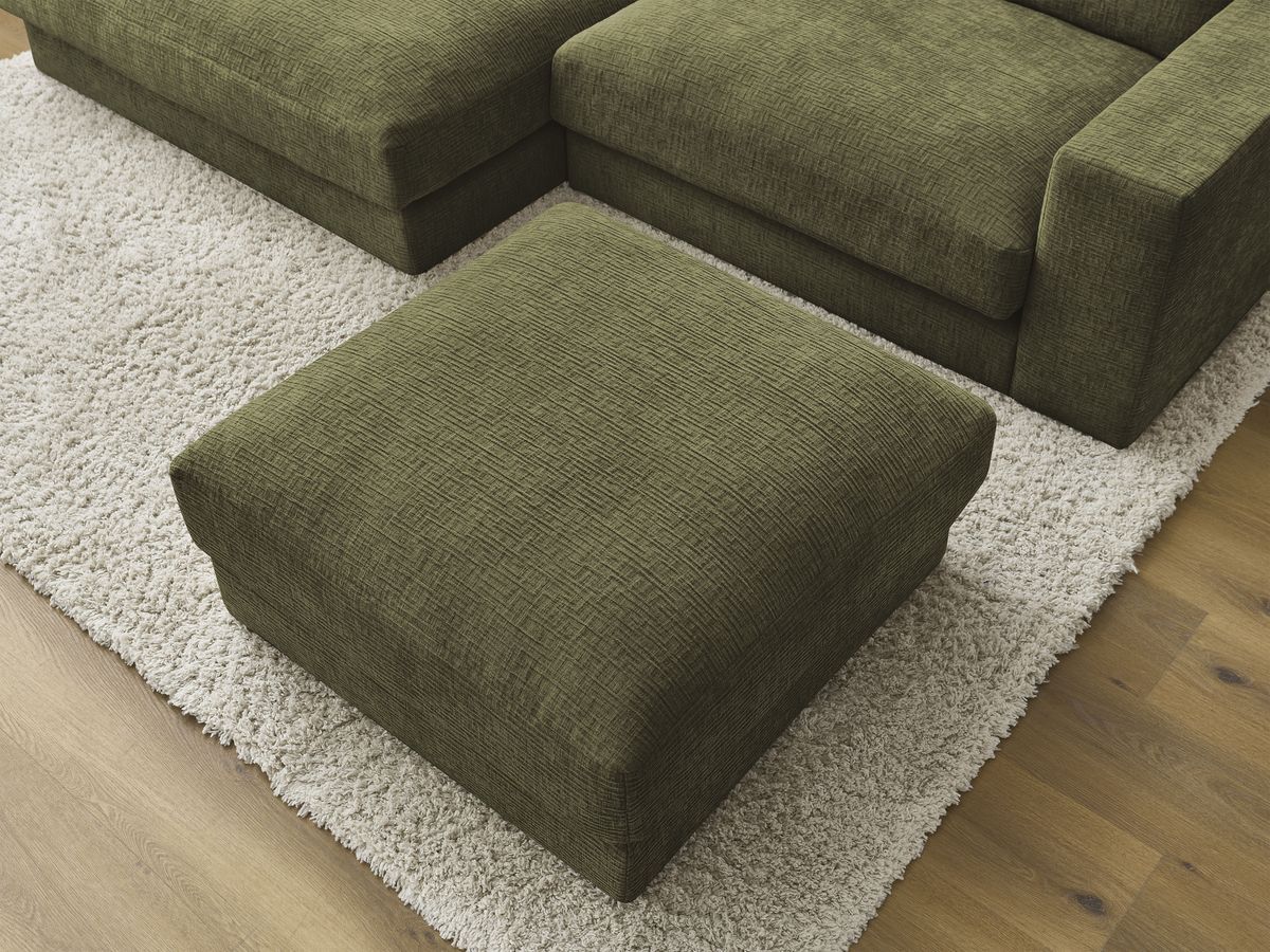 Canapé d'angle fixe compact LEONARD tissu texturé avec pouf