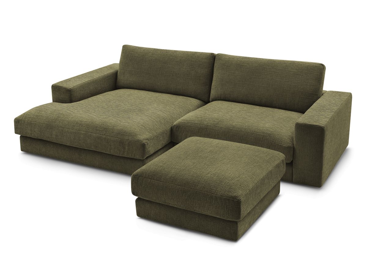 Canapé d'angle fixe compact LEONARD tissu texturé avec pouf