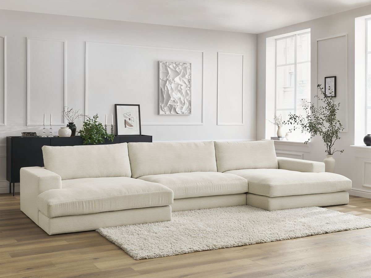 Canapé panoramique compact LEONARD velours côtelé beige — vue 5