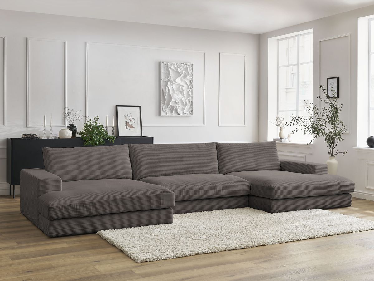 Canapé panoramique compact LEONARD velours côtelé marron — vue 5