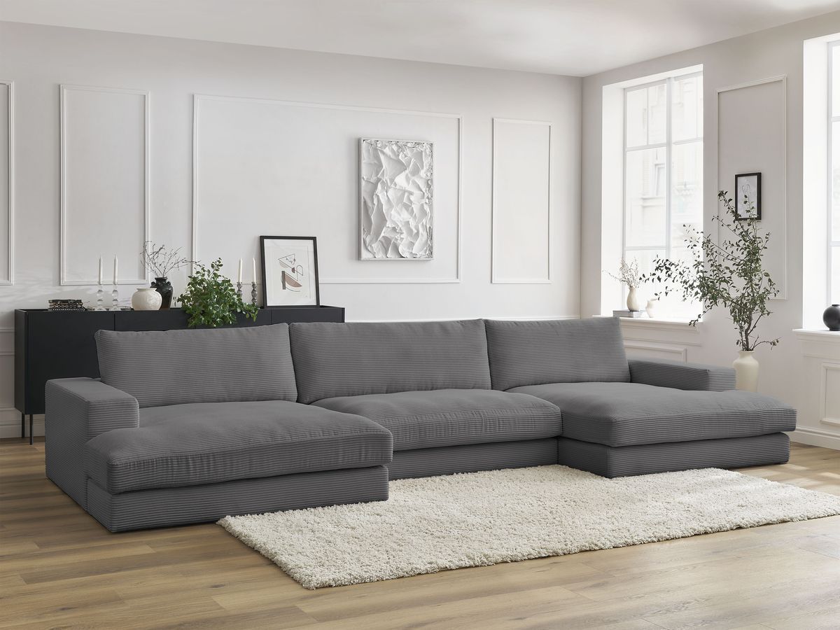 Canapé panoramique compact LEONARD velours côtelé gris foncé — vue 5