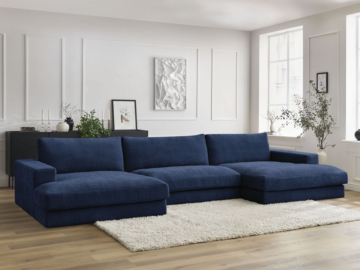 Canapé panoramique compact LEONARD texturé bleu foncé — vue 5