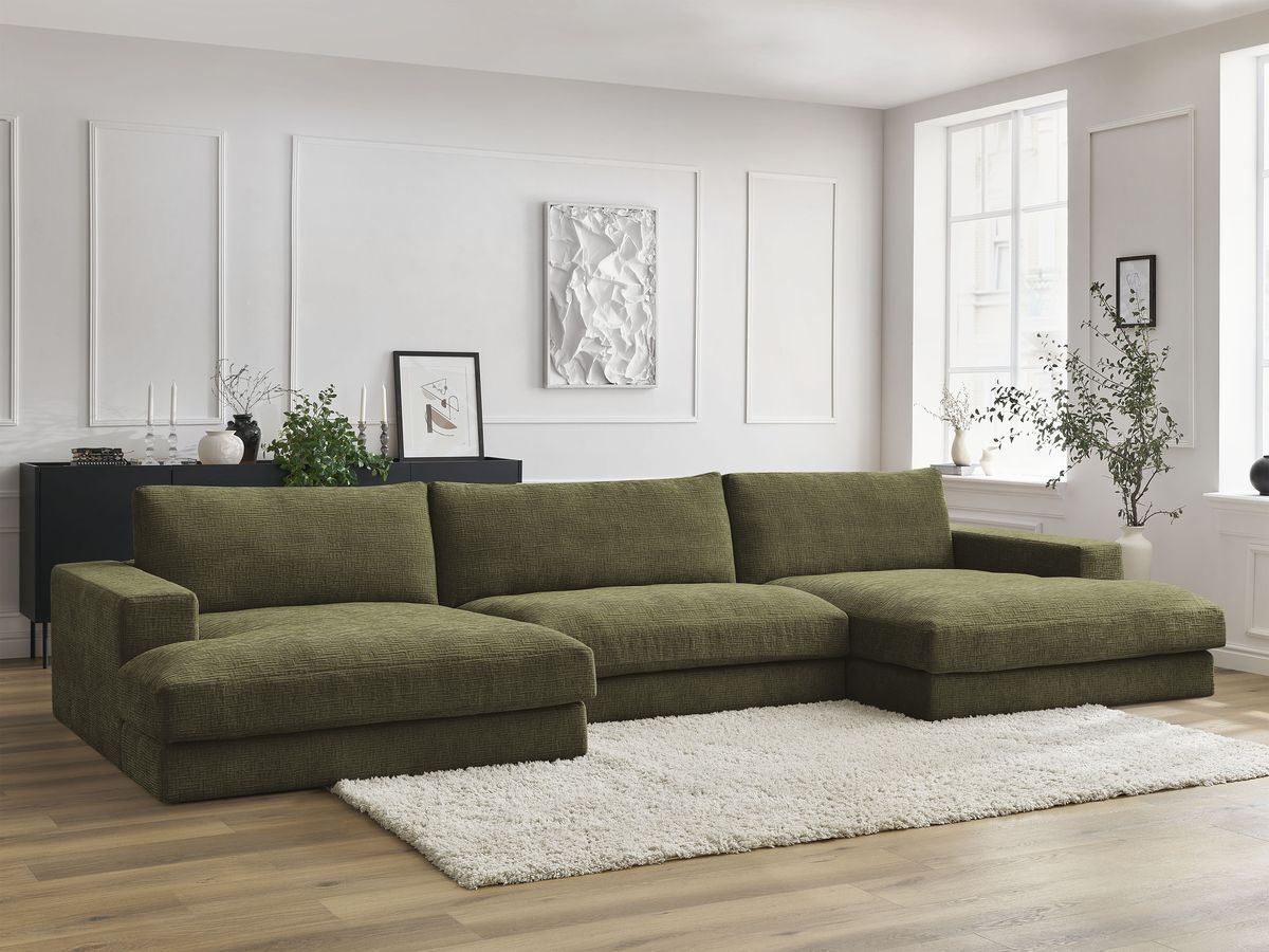 Canapé panoramique compact LEONARD texturé vert — vue 5
