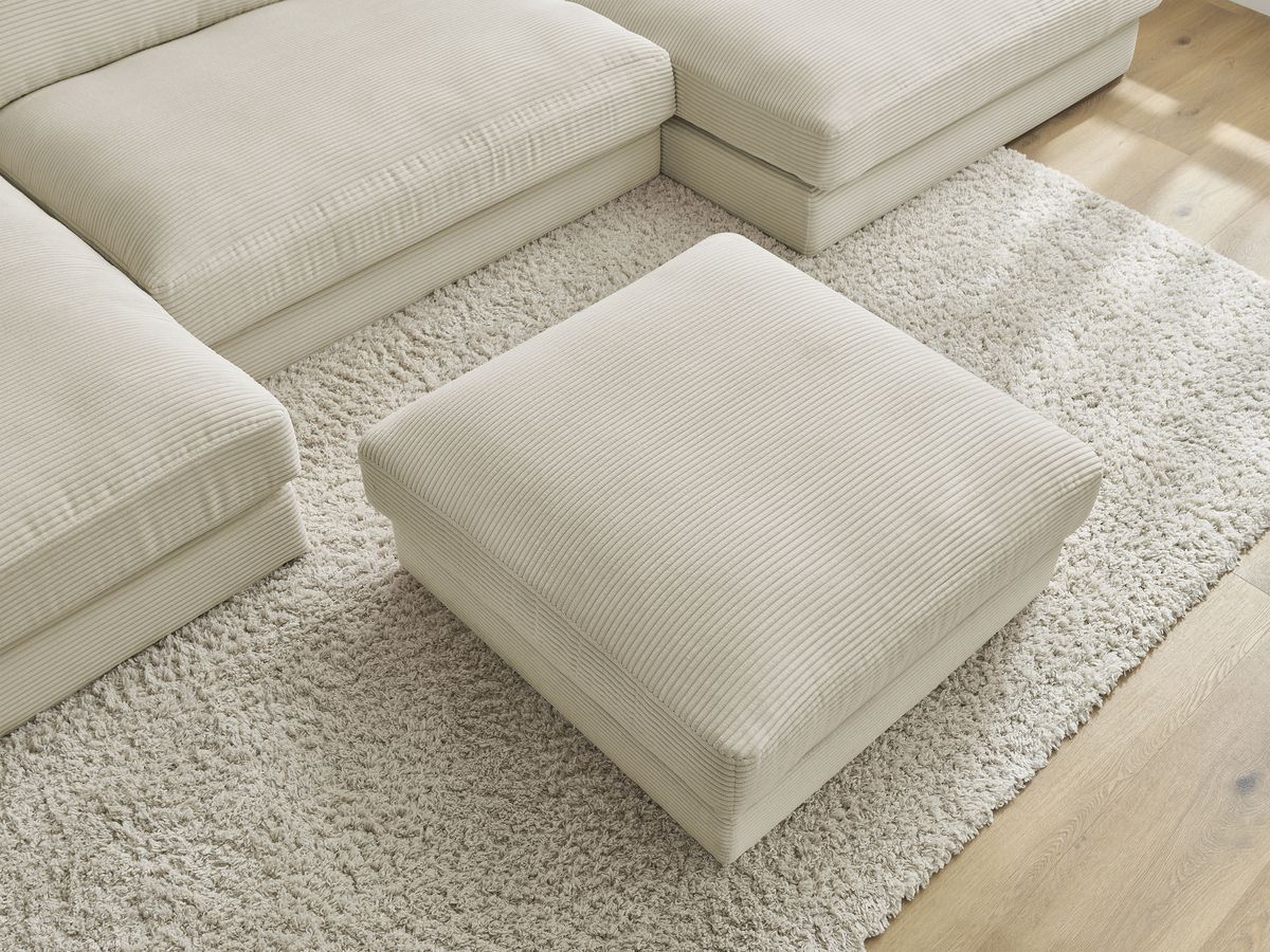 Canapé panoramique fixe compact LEONARD velours côtelé avec pouf