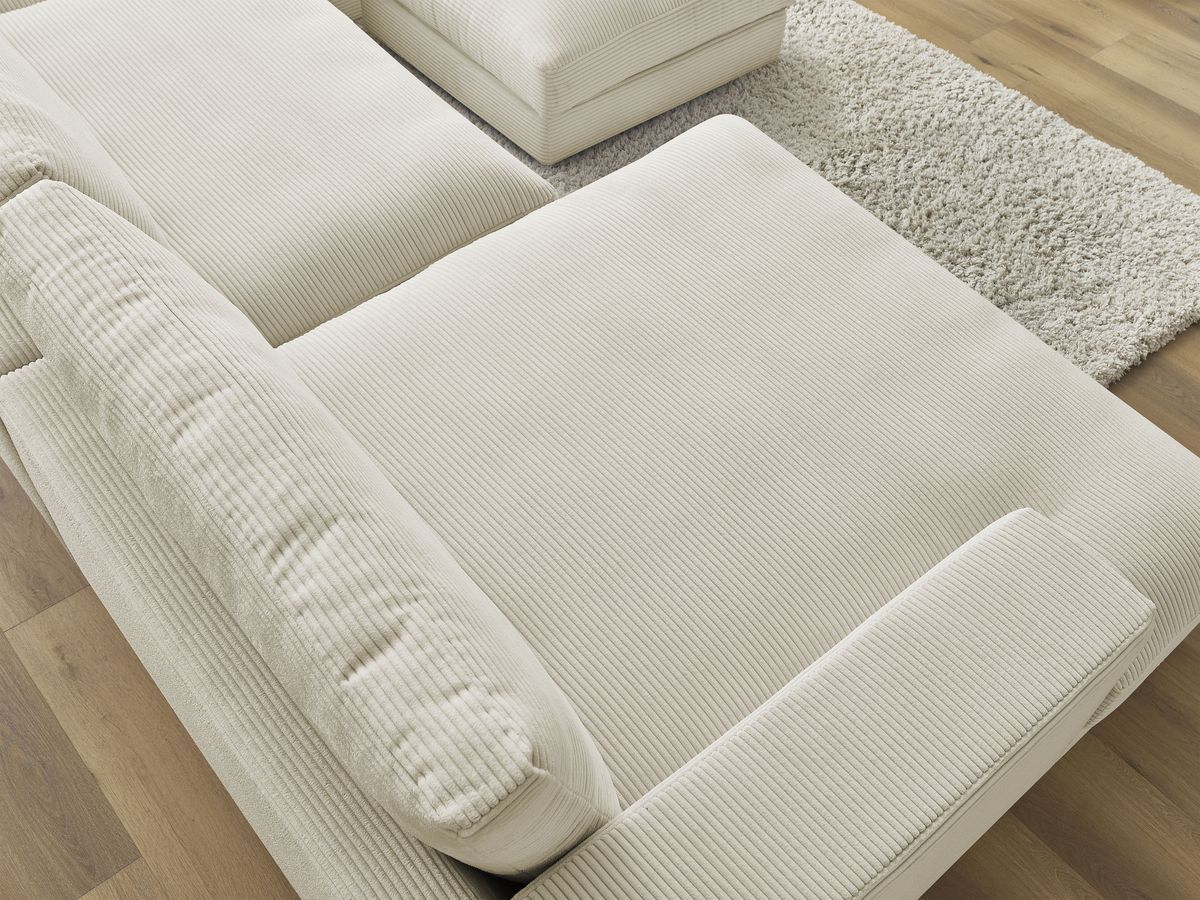 Canapé panoramique fixe compact LEONARD velours côtelé avec pouf