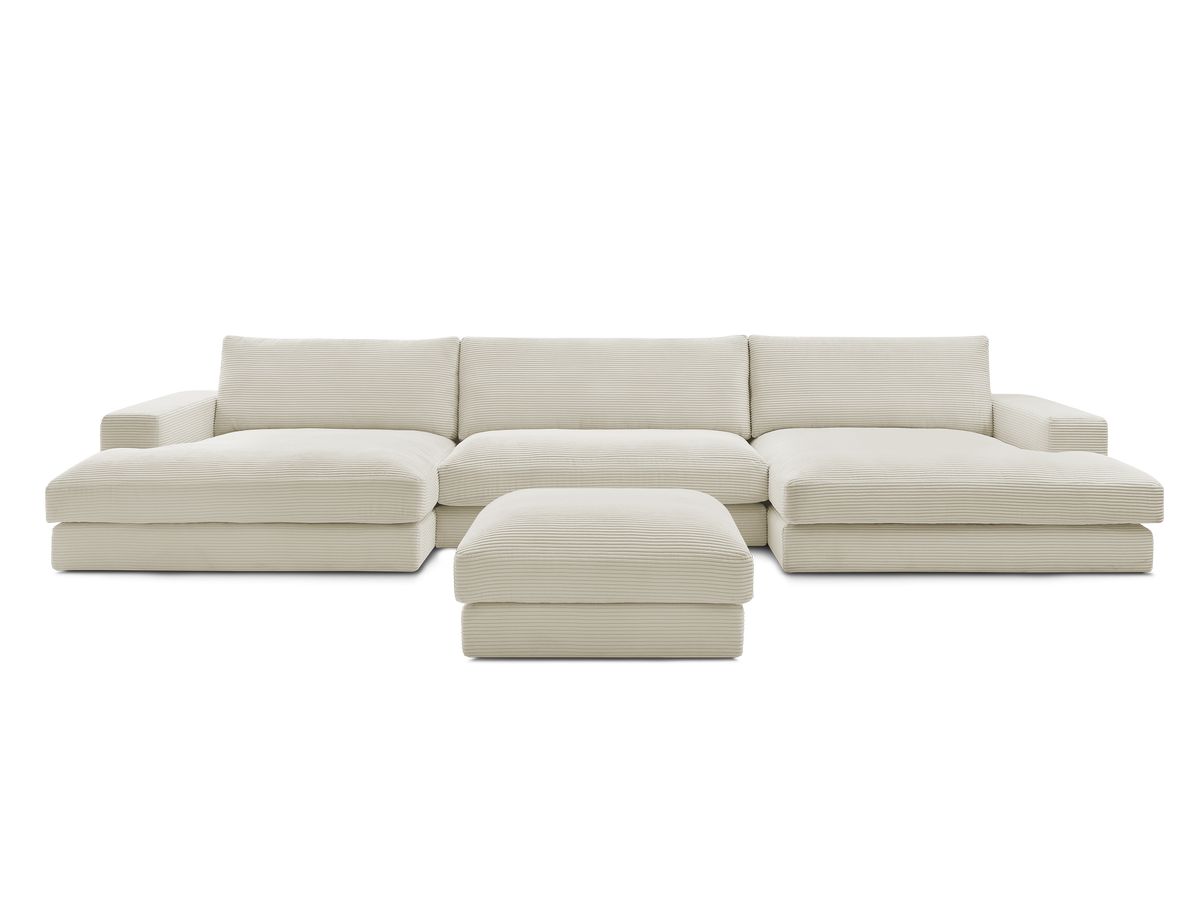 Canapé panoramique fixe compact LEONARD velours côtelé avec pouf