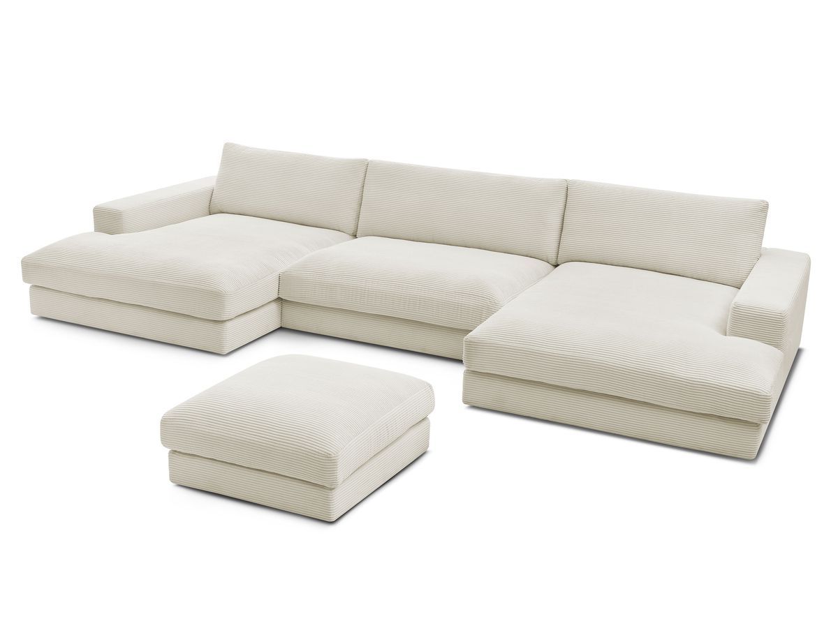 Canapé panoramique fixe compact LEONARD velours côtelé avec pouf