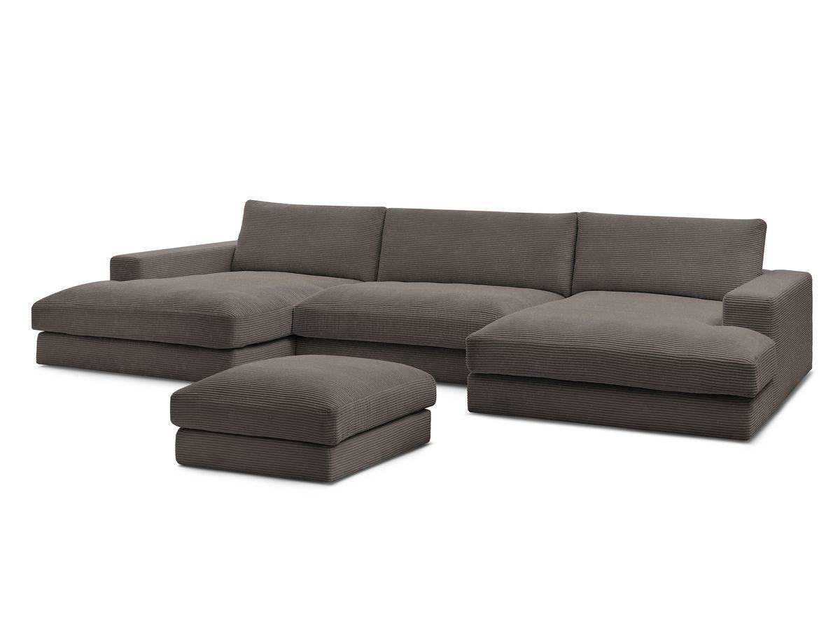 Canapé panoramique fixe compact LEONARD velours côtelé avec pouf
