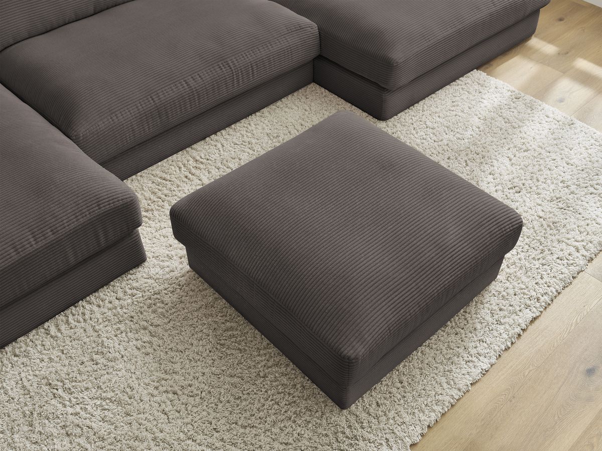 Canapé panoramique fixe compact LEONARD velours côtelé avec pouf