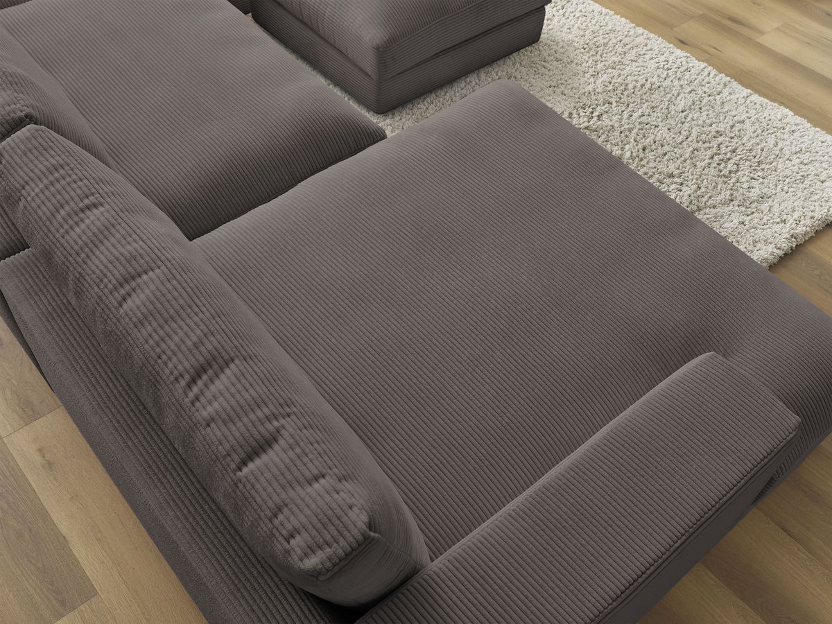 Canapé panoramique fixe compact LEONARD velours côtelé avec pouf