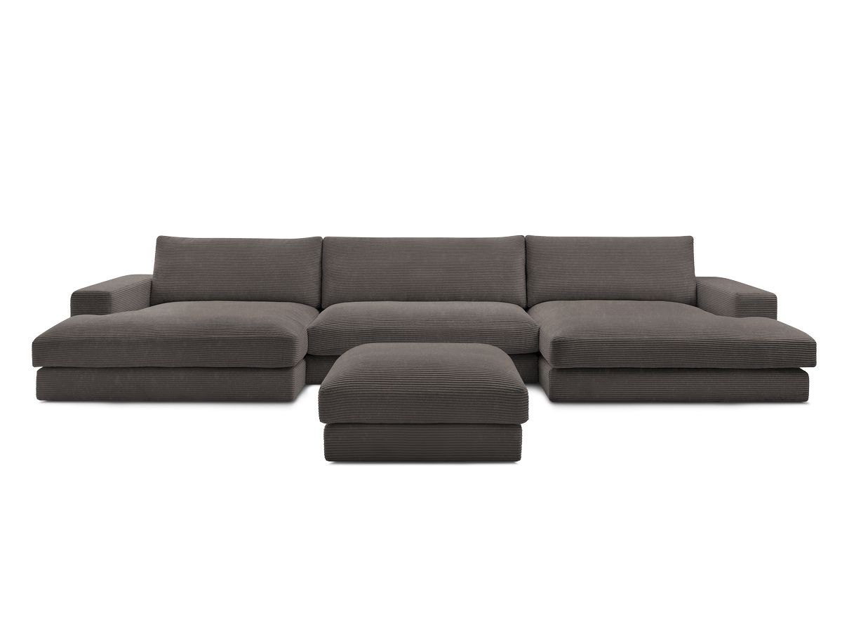 Canapé panoramique fixe compact LEONARD velours côtelé avec pouf