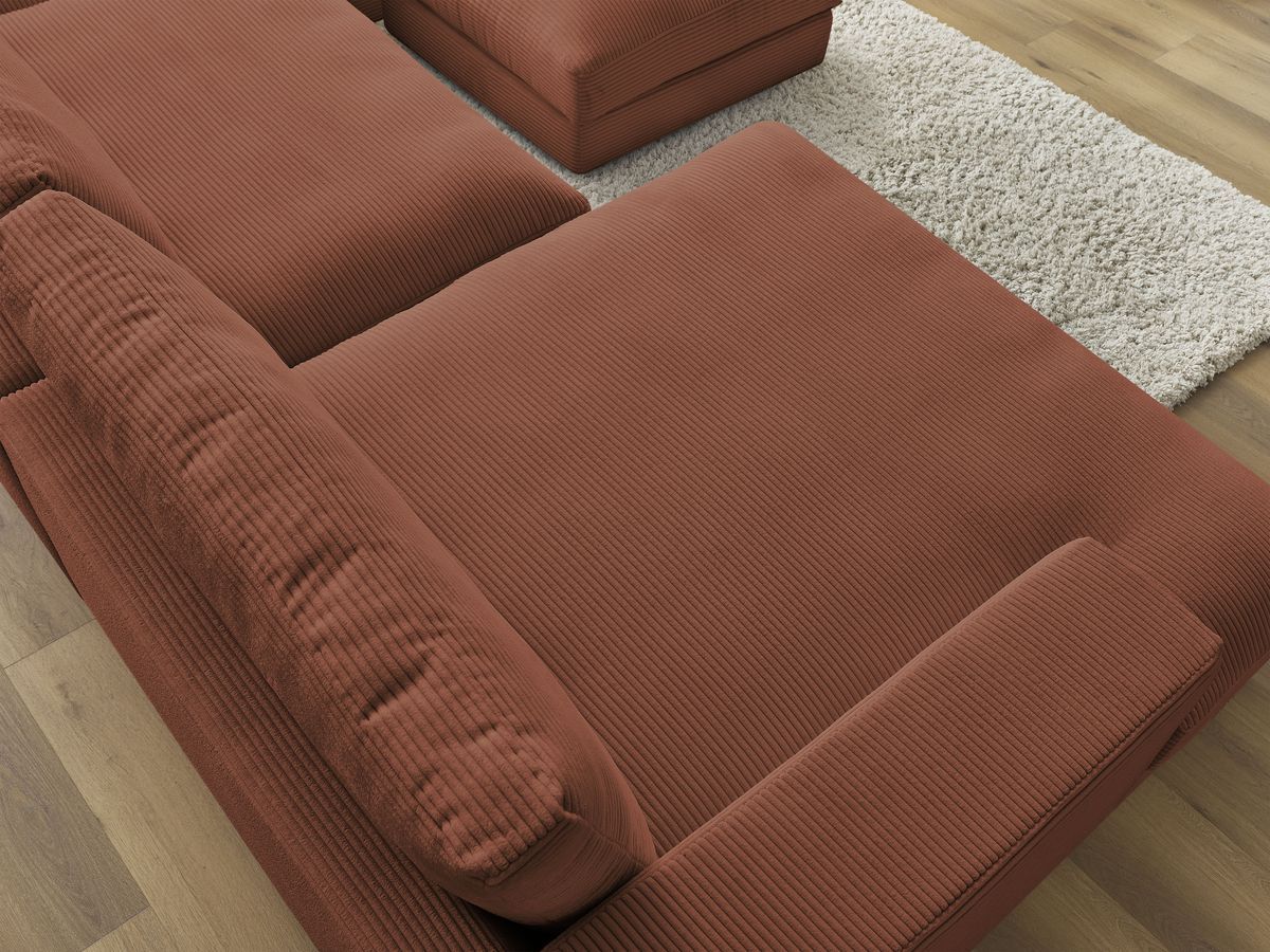 Canapé panoramique fixe compact LEONARD velours côtelé avec pouf