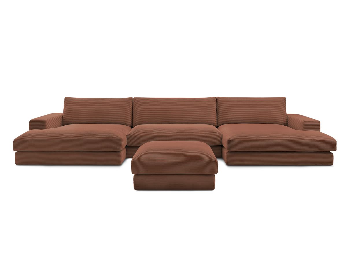Canapé panoramique fixe compact LEONARD velours côtelé avec pouf