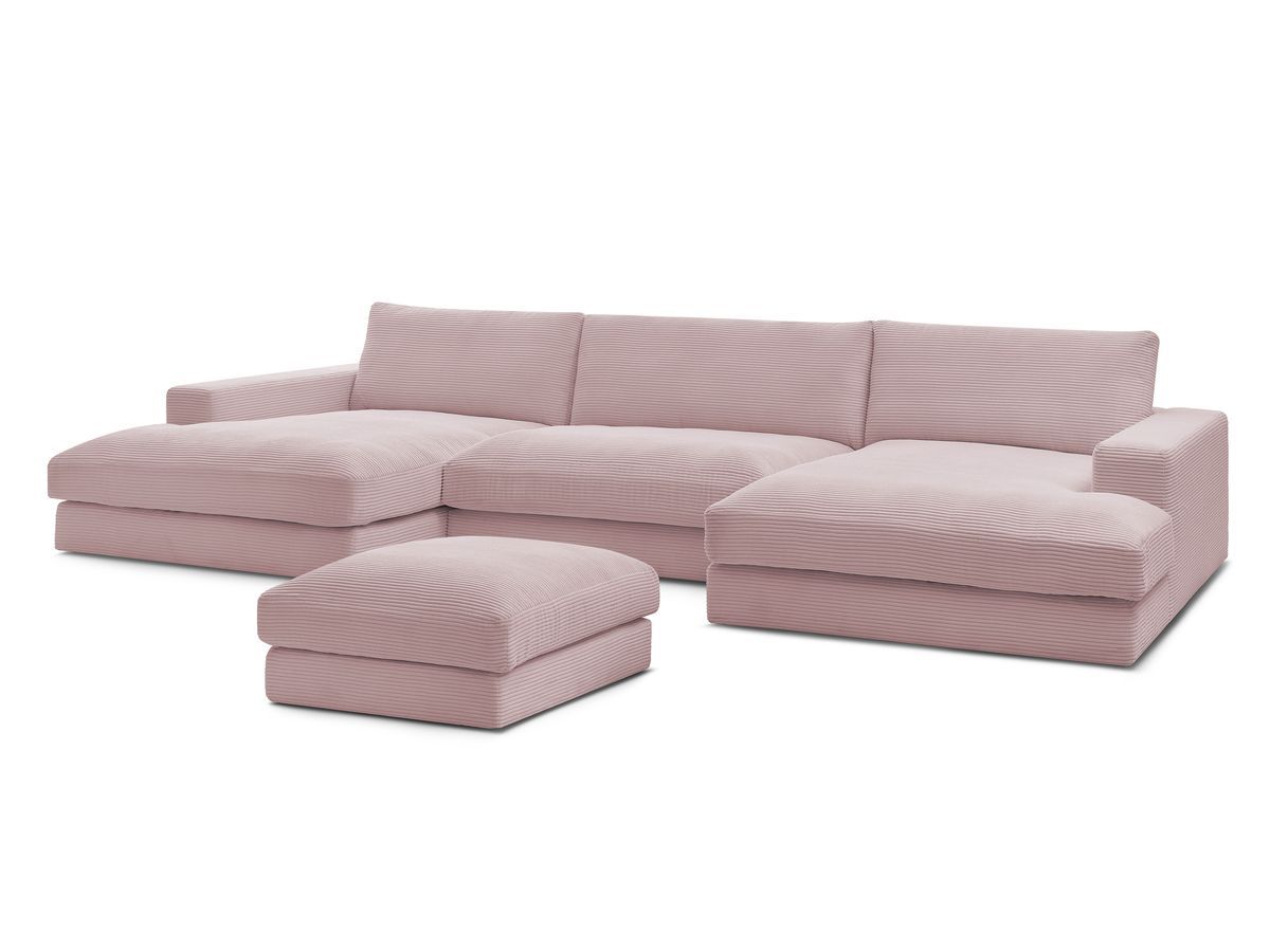Canapé panoramique fixe compact LEONARD velours côtelé avec pouf
