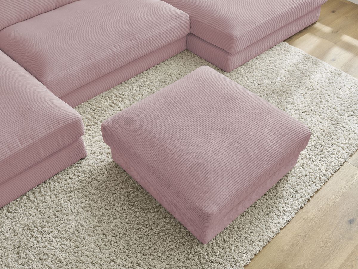 Canapé panoramique fixe compact LEONARD velours côtelé avec pouf