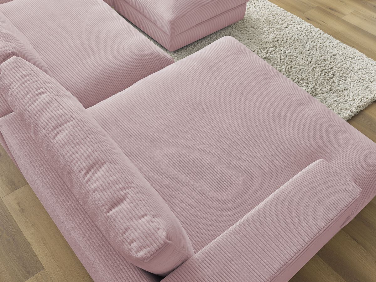 Canapé panoramique fixe compact LEONARD velours côtelé avec pouf
