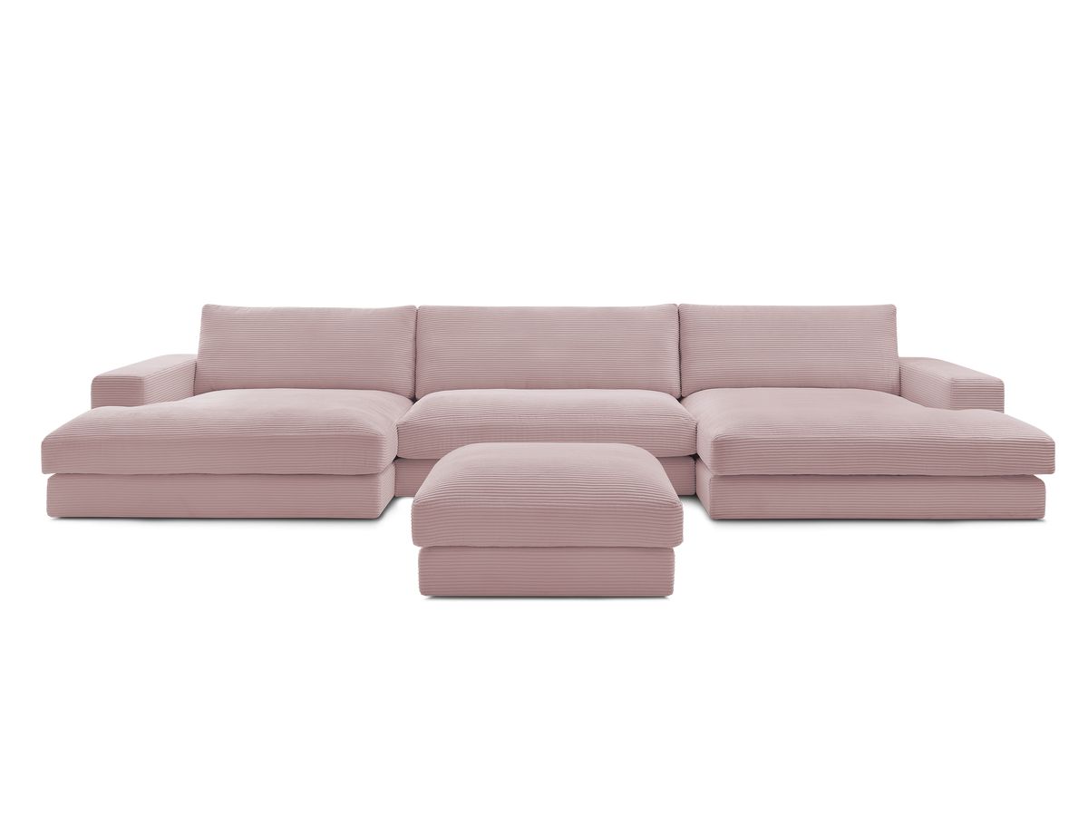 Canapé panoramique fixe compact LEONARD velours côtelé avec pouf