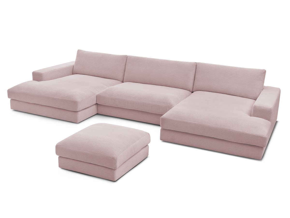 Canapé panoramique fixe compact LEONARD velours côtelé avec pouf