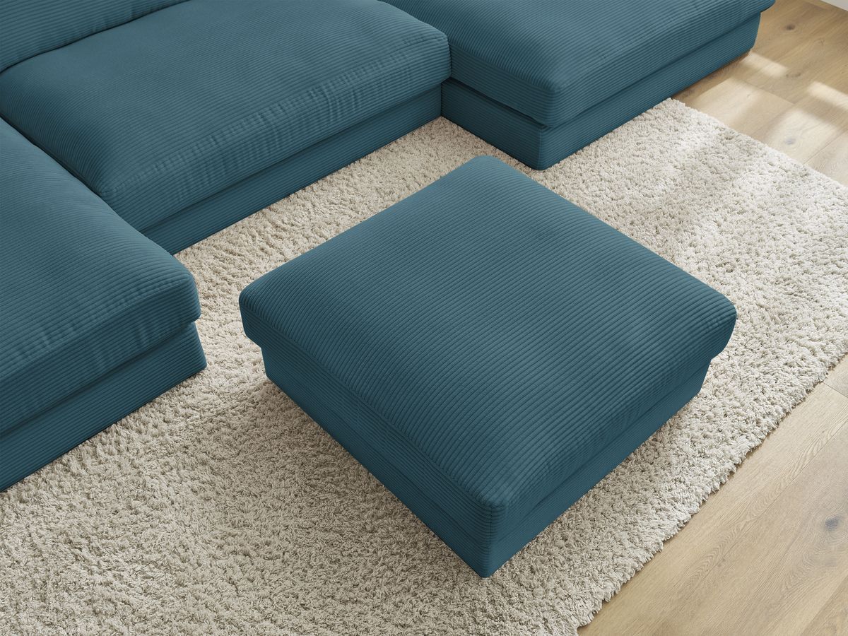 Canapé panoramique fixe compact LEONARD velours côtelé avec pouf