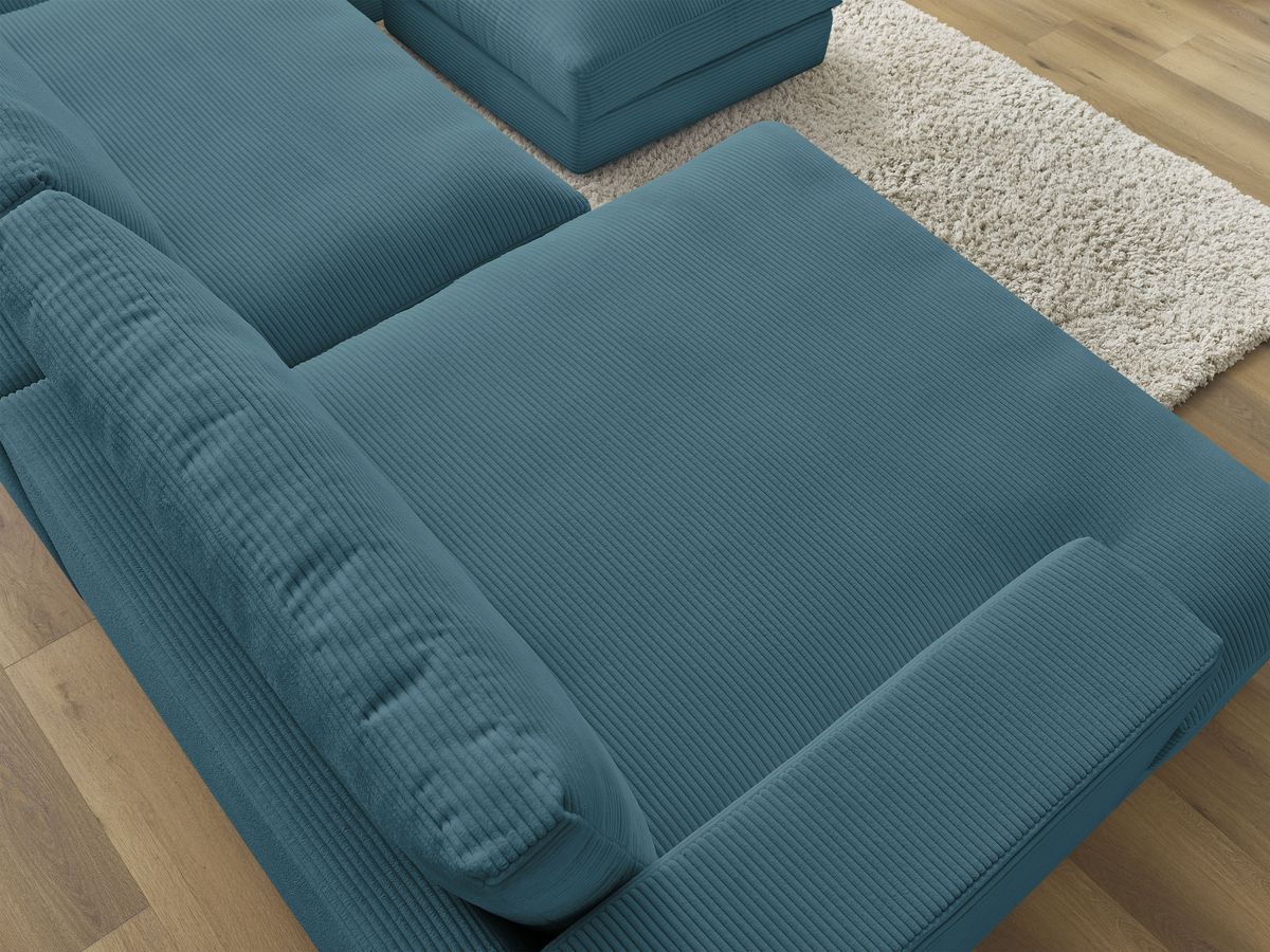 Canapé panoramique fixe compact LEONARD velours côtelé avec pouf