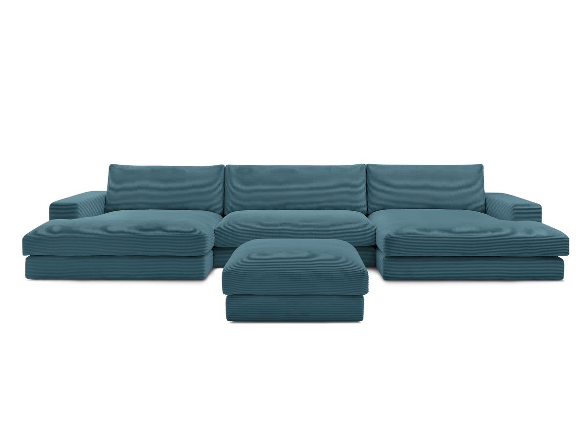 Canapé panoramique fixe compact LEONARD velours côtelé avec pouf