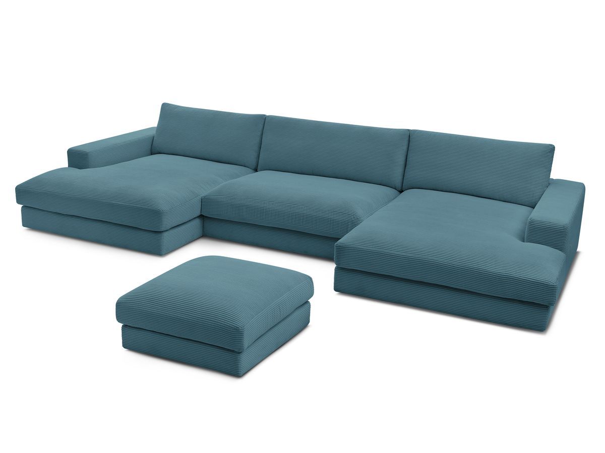 Canapé panoramique fixe compact LEONARD velours côtelé avec pouf