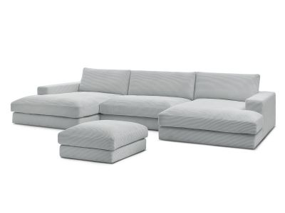 Canapé panoramique fixe compact LEONARD velours côtelé avec pouf