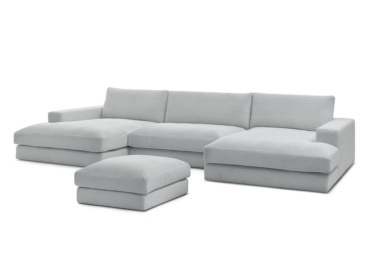 Canapé panoramique fixe compact LEONARD velours côtelé avec pouf
