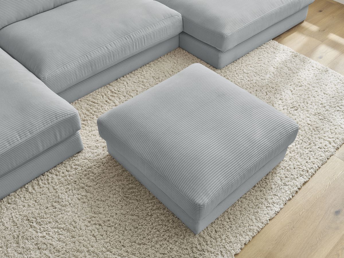 Canapé panoramique fixe compact LEONARD velours côtelé avec pouf