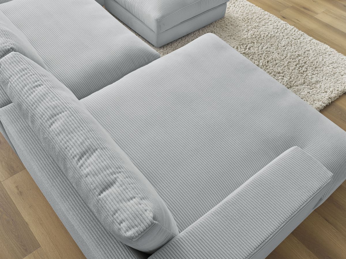 Canapé panoramique fixe compact LEONARD velours côtelé avec pouf