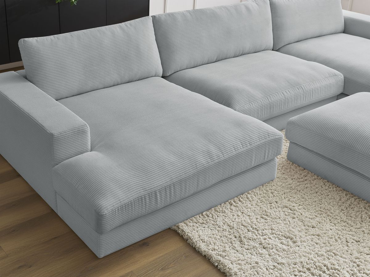Canapé panoramique fixe compact LEONARD velours côtelé avec pouf