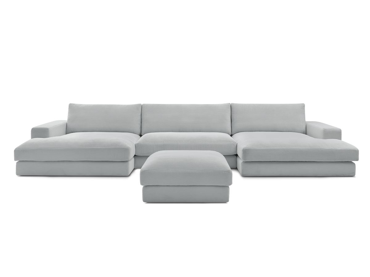 Canapé panoramique fixe compact LEONARD velours côtelé avec pouf