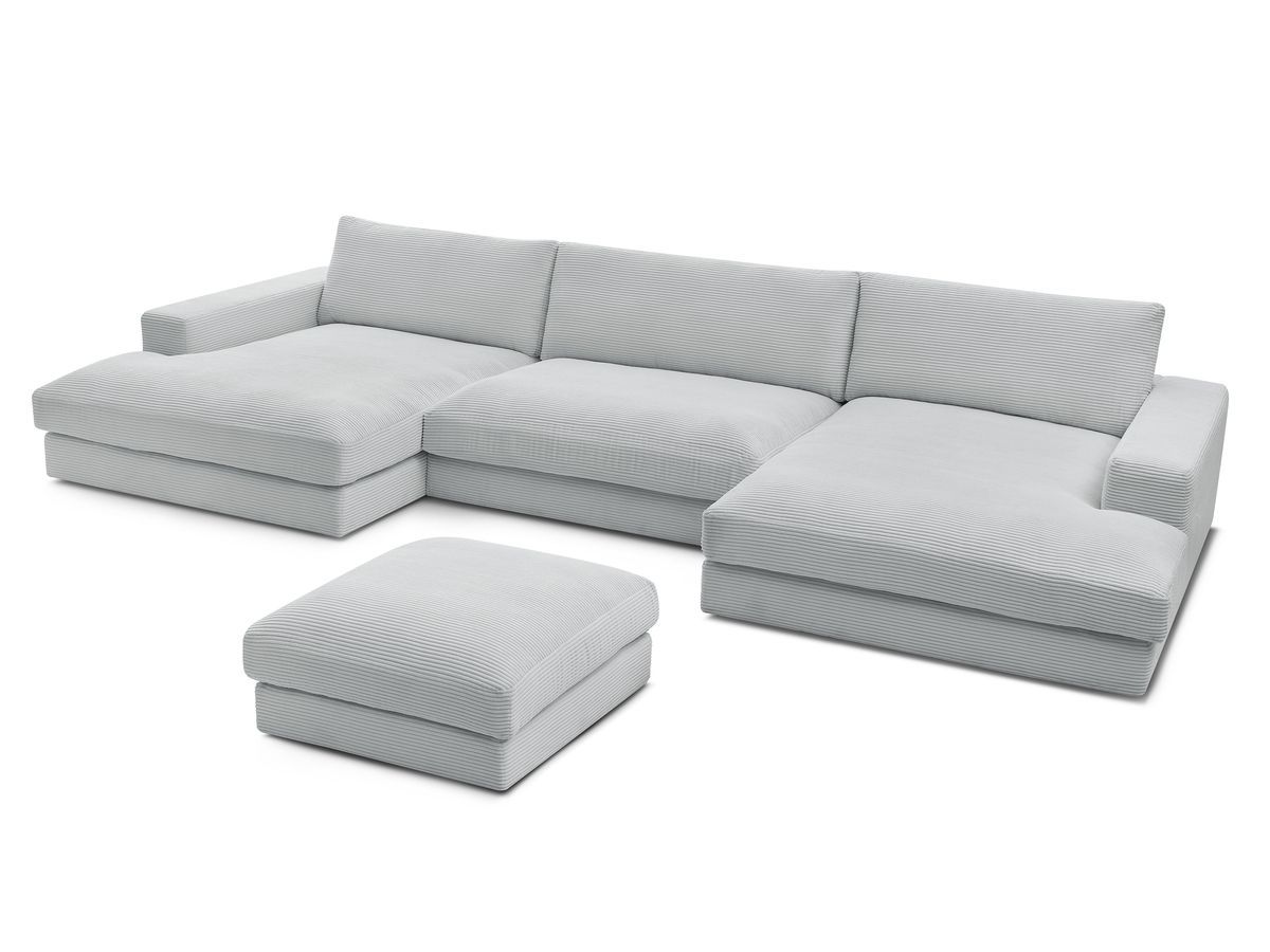 Canapé panoramique fixe compact LEONARD velours côtelé avec pouf