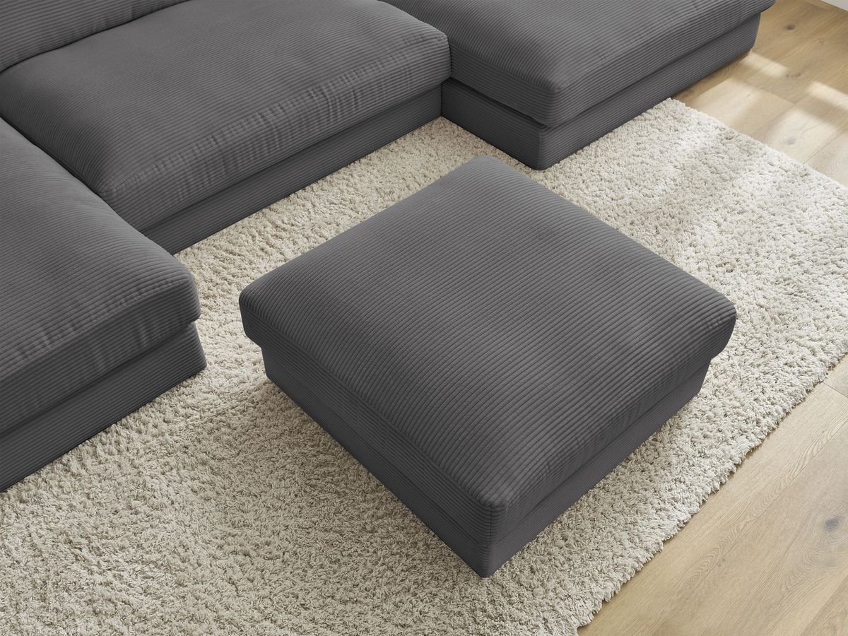 Canapé panoramique fixe compact LEONARD velours côtelé avec pouf