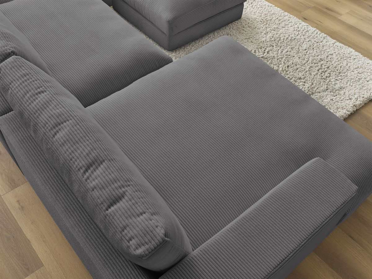 Canapé panoramique fixe compact LEONARD velours côtelé avec pouf