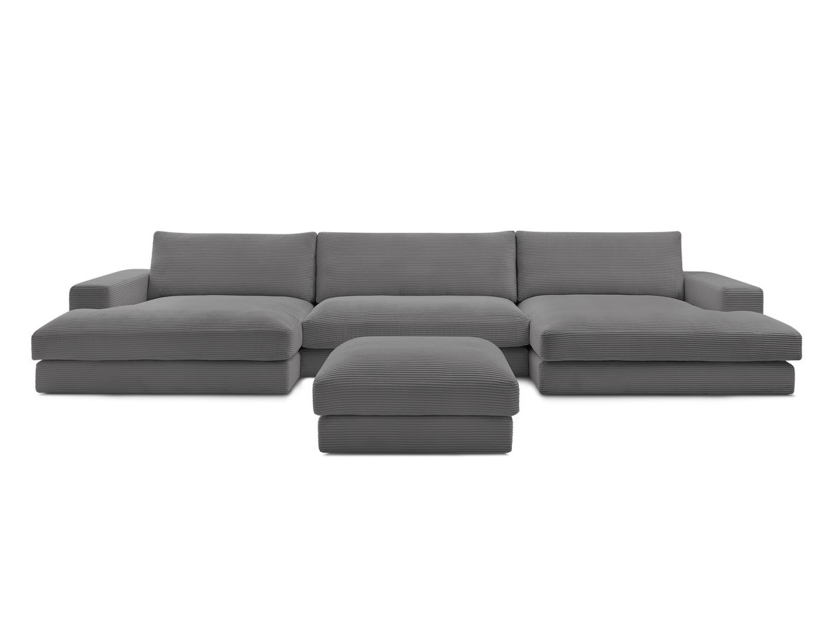 Canapé panoramique fixe compact LEONARD velours côtelé avec pouf