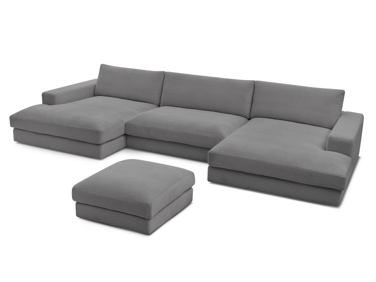 Canapé panoramique fixe compact LEONARD velours côtelé avec pouf