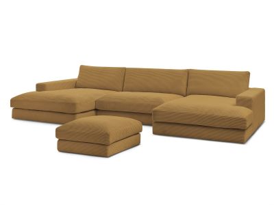 Canapé panoramique fixe compact LEONARD velours côtelé avec pouf